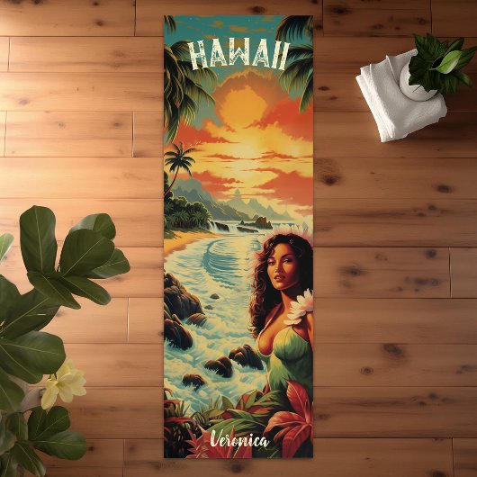 Vintag Art Hawaii Beach Hawaiian Girl Yogamatte