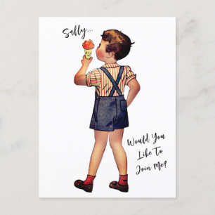 Vintag Art Ice Cream Boy personalisieren   Postkar Postkarte