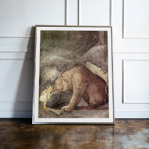 Vintag Art John Bauer Kissed Bear on Nose Poster