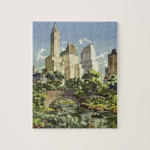 Vintag Art New York City Travel Illustration Puzzle