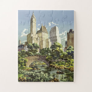 Vintag Art New York City Travel Illustration Puzzle