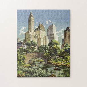 Vintag Art New York City Travel Illustration Puzzle