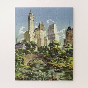 Vintag Art New York City Travel Illustration Puzzle