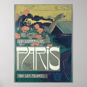 Vintag Art Nouveau 1901 Cigarrillos Paris Ad Poster