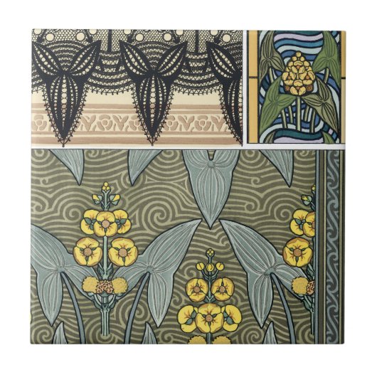 Vintag Art Nouveau Arrowhead Garden Blume Fliese (Vorderseite)