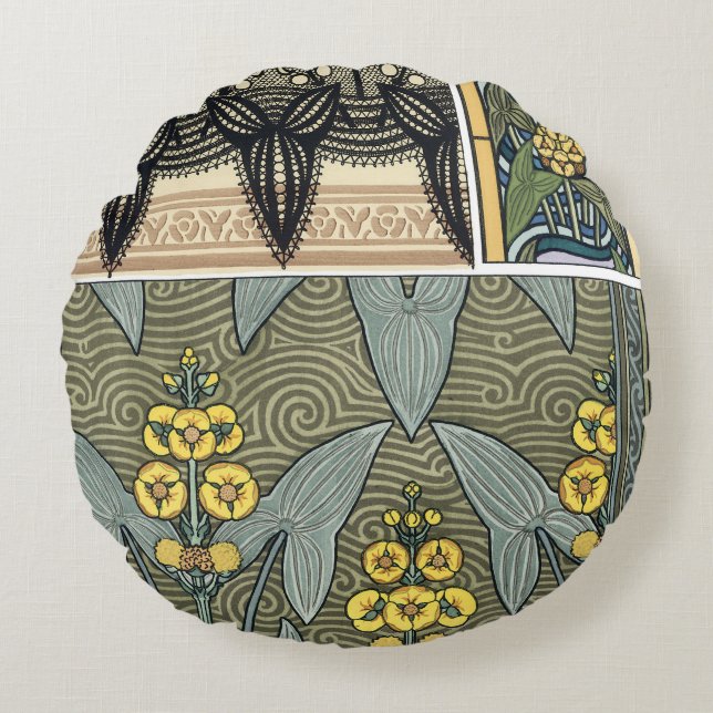 Vintag Art Nouveau Arrowhead Garden Blume Rundes Kissen (Vorderseite)