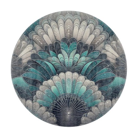 Vintag Art Nouveau Blue Silver Fans Schneidebrett (Vorderseite)