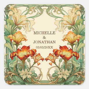 Vintag Art Nouveau Botanical Mucha Vielen Dank Quadratischer Aufkleber