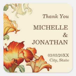 Vintag Art Nouveau Botanical Mucha Vielen Dank Quadratischer Aufkleber