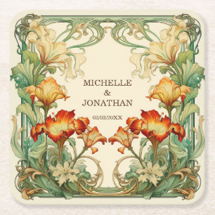 Vintag Art Nouveau Botanical Mucha Vielen Dank Rechteckiger Pappuntersetzer