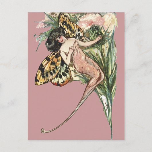 Vintag Art Nouveau Butterfly Fairy Postkarte (Vorderseite)