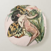 Vintag Art Nouveau Butterfly Fairy Rundes Kissen (Vorderseite)