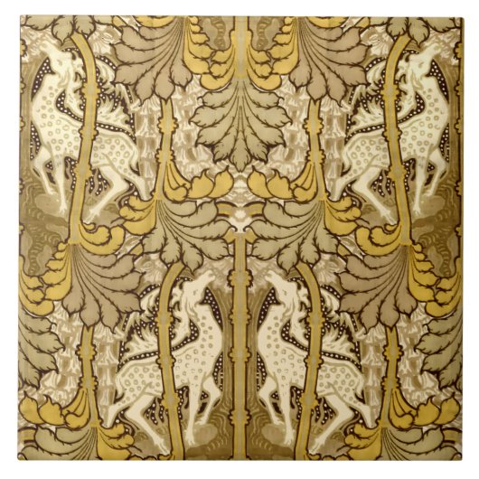 Vintag Art Nouveau Deer Pattern Fliese (Vorderseite)