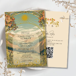Vintag Art Nouveau Deko Nature QR Website Hochzeit Einladung