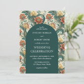 Vintag Art Nouveau Dunkelgrün Terracotta Hochzeit Einladung (Stehend Vorderseite)