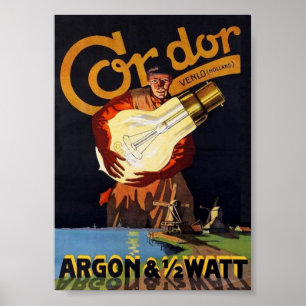 Vintag Art Nouveau Dutch Electric Light Bulb Poster
