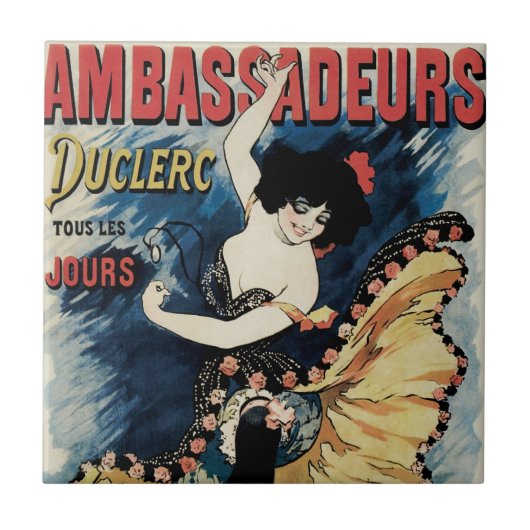 Vintag Art Nouveau Flamenco Dancer, Botschafter Fliese (Vorderseite)