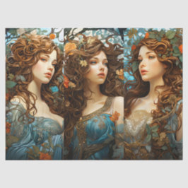 Vintag Art Nouveau Floral Goddess Viktorianisch Bo Seidenpapier