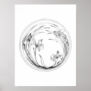 Vintag Art Nouveau Iris - Iris-Vorlage Poster