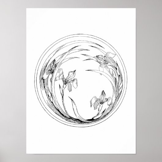 Vintag Art Nouveau Iris - Iris-Vorlage Poster (Vorne)