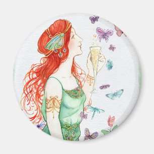 Vintag Art Nouveau Lady Champagne Party Time Magnet