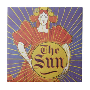 Vintag Art Nouveau, New York Sun Newspapier Fliese