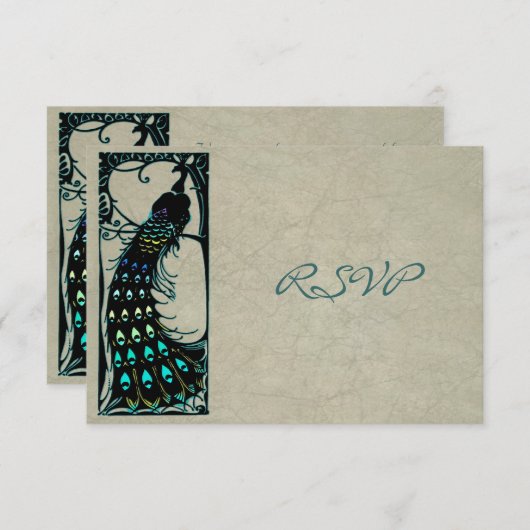Vintag Art Nouveau Peacock Wedding RSVP (Vorne/Hinten)