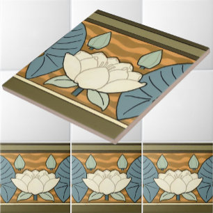 Vintag Art Nouveau White Lily Frieze von Verneuil Fliese