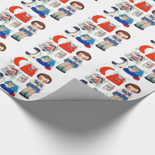 Vintag Art Paper Doll. Niedliche Papierpuppe. Geschenkpapier (Ecke)