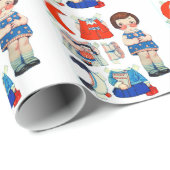 Vintag Art Paper Doll. Niedliche Papierpuppe. Geschenkpapier (Rolleneckpunkt)