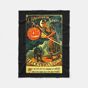 Vintag Art Retro Halloween Hexe Fleecedecke