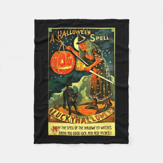 Vintag Art Retro Halloween Hexe Fleecedecke (Vorderseite)