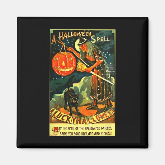 Vintag Art Retro Halloween Hexe Magnet (Vorne)