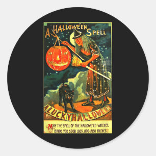 Vintag Art Retro Halloween Hexe Runder Aufkleber