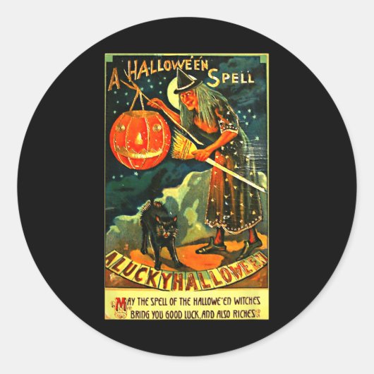 Vintag Art Retro Halloween Hexe Runder Aufkleber (Vorderseite)