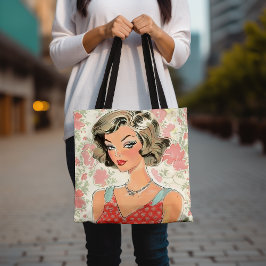 Vintag Art Tote Bag, Retro Fashion Illustration Tasche