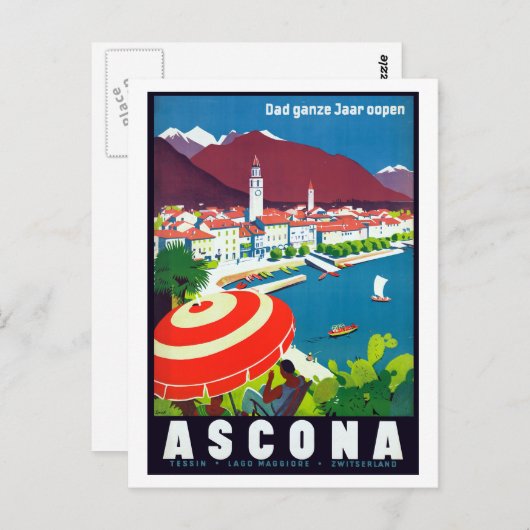Vintag Ascona Schweiz Reisen Postkarte (Vorne/Hinten)