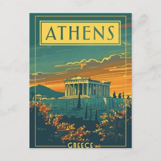 Vintag Athen, Griechenland Postkarte | Parthenon