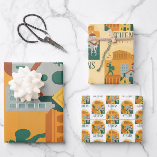 Vintag Athen Griechenland Reisen - Parthenon & Cit Geschenkpapier Set