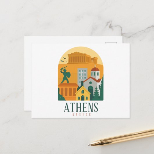 Vintag Athen Griechenland Reisen - Parthenon & Cit Postkarte (Vorderseite/Rückseite Beispiel)