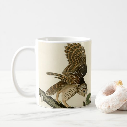 Vintag Audubon Barred Owl Junting Bird Gift Kaffeetasse (Mit Donut)