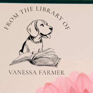 Vintag aus der Bibliothek von Hund mit Buch Permastempel