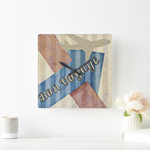 Vintag aussehen Beige Rot & Blau Abstrakte Bön Rei Quadratische Wanduhr