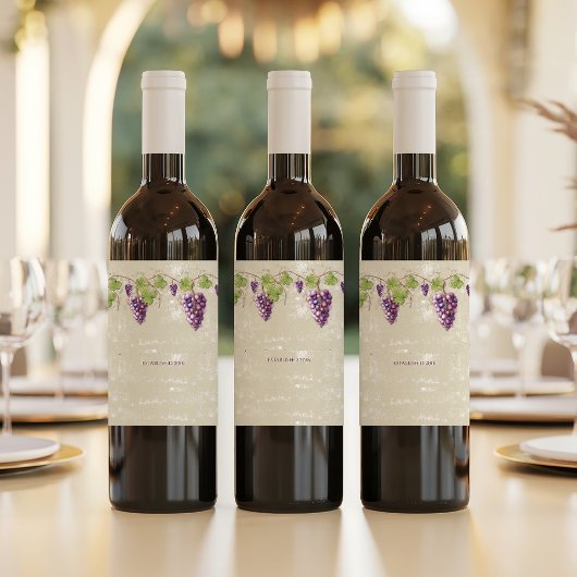 Vintag aussehen Lila Weintrauben Blätter Weinetikett