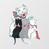 Vintag aussehen Weiße Katzen Kätzchen Pink Ribbons Fensteraufkleber (Blatt)