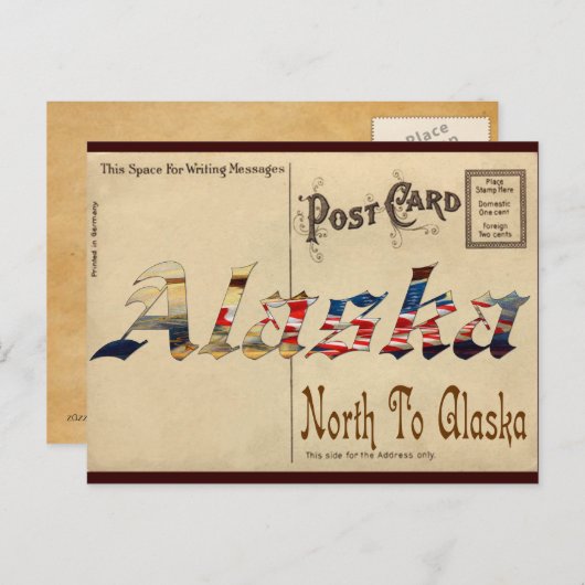 Vintag aussehende alte Postkarte mit Alaska (Vorne/Hinten)