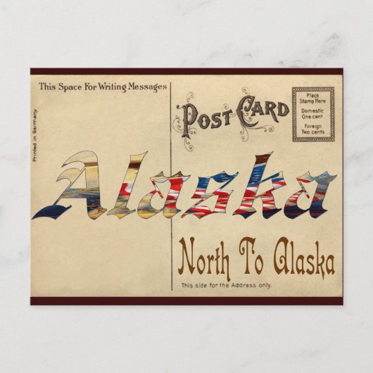 Vintag aussehende alte Postkarte mit Alaska (Vorderseite)