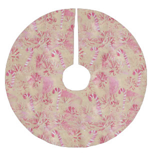 Vintag aussehende Candy Cane Tree Skirts Polyester Weihnachtsbaumdecke