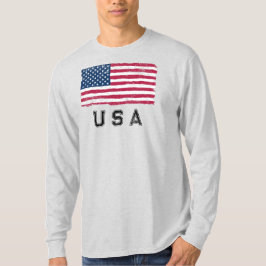 Vintag aussehende US-Flagge (Schwarzer Text) Langs T-Shirt