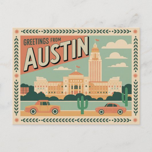 Vintag Austin Postkarte | Grüße aus Austin (Vorderseite)